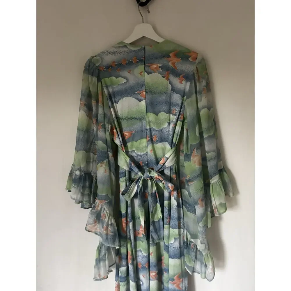 Vintage Montgomery Ward Dress Medium Floral Multicolor Boho Goddess Aline 70s - Picture 8 of 13